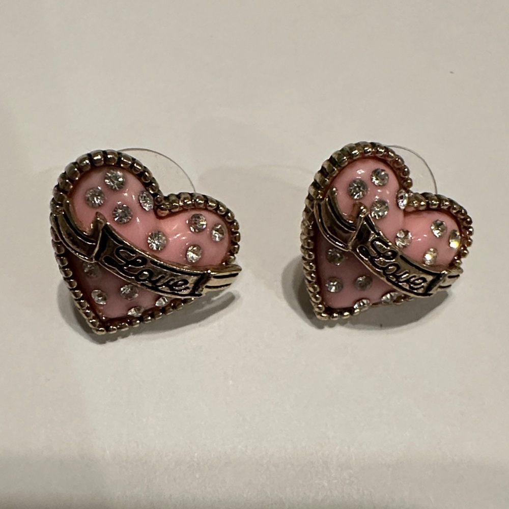 Elegant Pink Heart Earrings with Gold Detailing